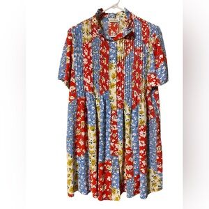 Love + Harmony Mini Dress Women's Large Floral Pintuck Button Front Cottage BoHo